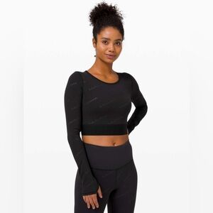 Rare Lululemon Wunder Train Crop Long Sleeve *Special Edition emboss gold logo